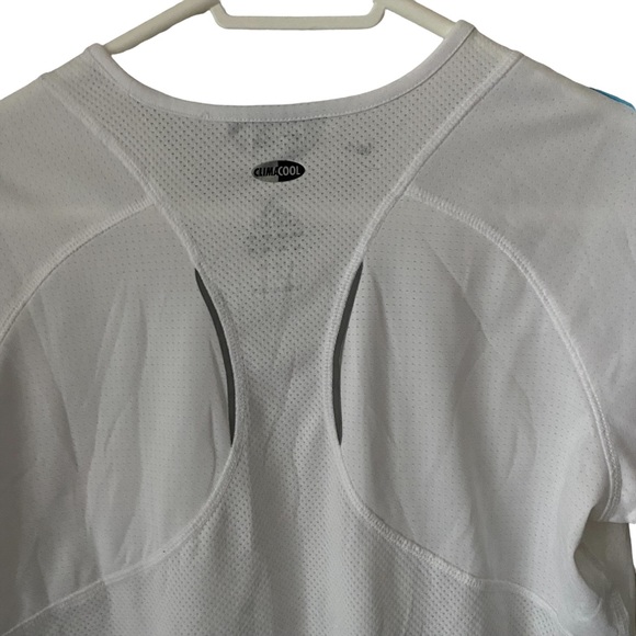 Adidas size Large Formotion white with blue stripes short sleeve tee shirt EUC - Picture 6 of 9